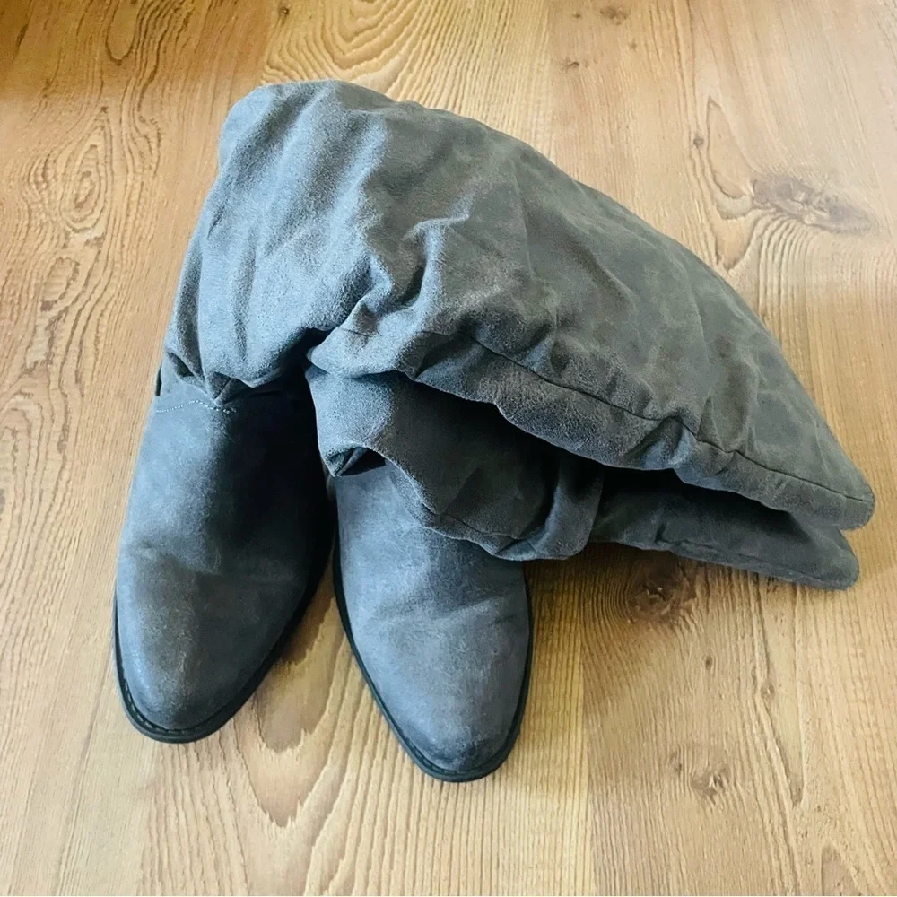 Qupid woman’s calf block heel boot size 6.5 back zip winter chic pointy toe gray - Picture 5 of 10